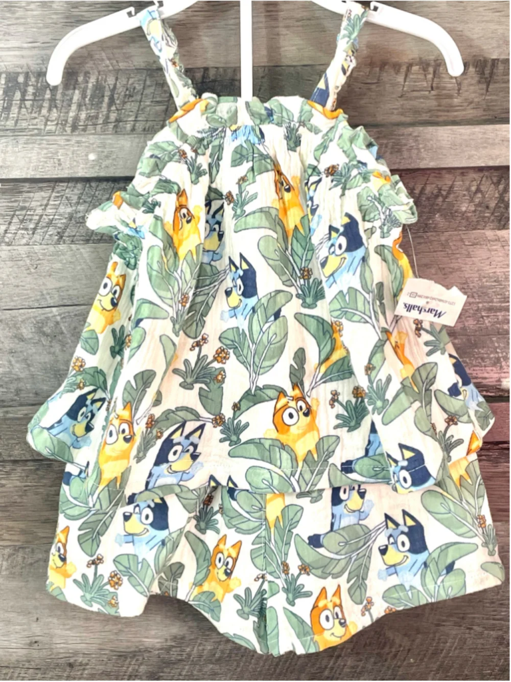 Bluey & Bingo Toddler Girls 2 Piece Tropical Palm Leaf Peplum Tank & Shorts 4T